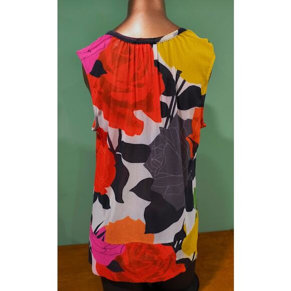 Weston Sleeveless Mesh V-Neck Top with Roses Print, Multicolor, Size XS - Picture 2 of 5